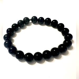 Black agate stretch bracelet for men